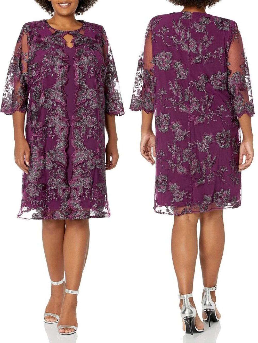 NWT New Alex Evenings Jersey Dress with Attached Jacket In Plum With 22W